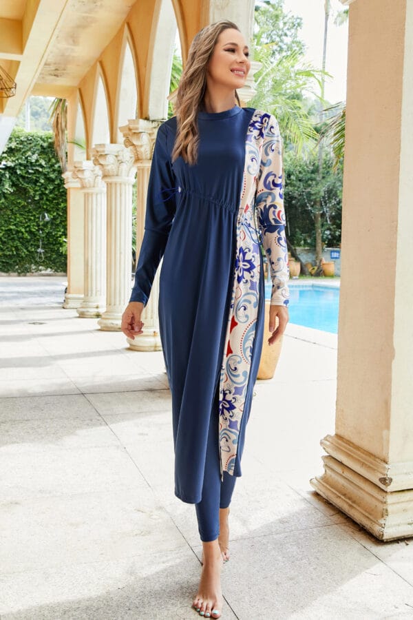Coastal Bloom Long Sleeve Swim Dress - Image 4