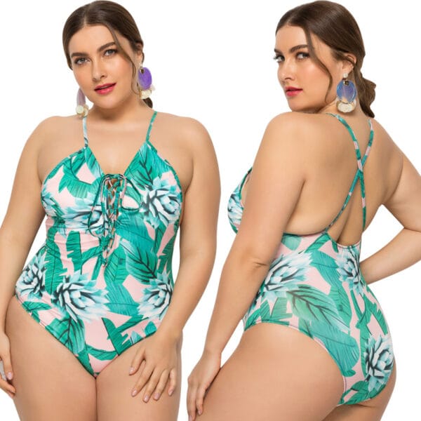 coastal_blossom_tie-front_one-piece_model_1 Coastal Blossom Tie-Front One-Piece - Image 1