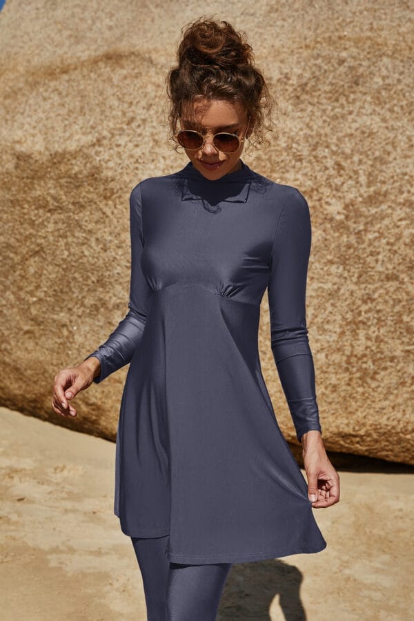Coastal Serenity Long Sleeve Swim Dress - Image 1