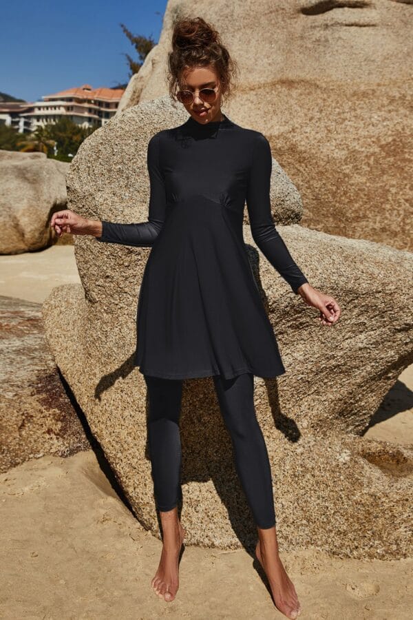 Coastal Serenity Long Sleeve Swim Dress - Image 3