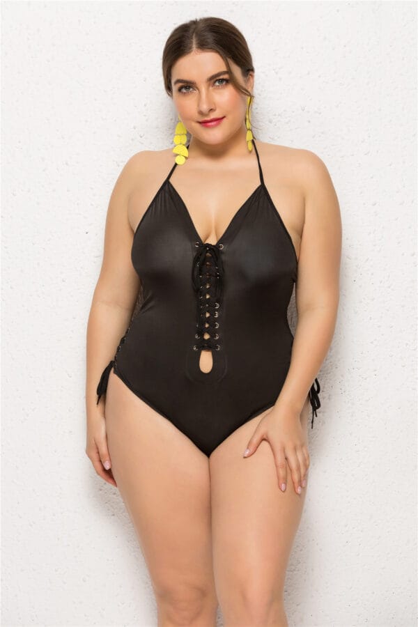 midnight_lace-up_one-piece_model_1 Midnight Lace-Up One-Piece - Image 1