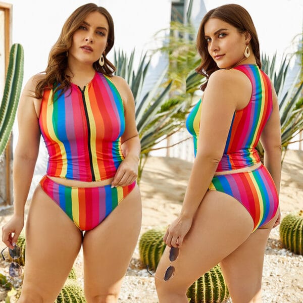 rainbow_coastline_stripe_two-piece_model_1 Rainbow Coastline Stripe Two-Piece - Image 1