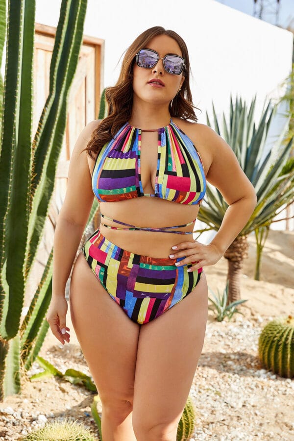 Vibrant Mosaic High-Waist Two-Piece - Image 2